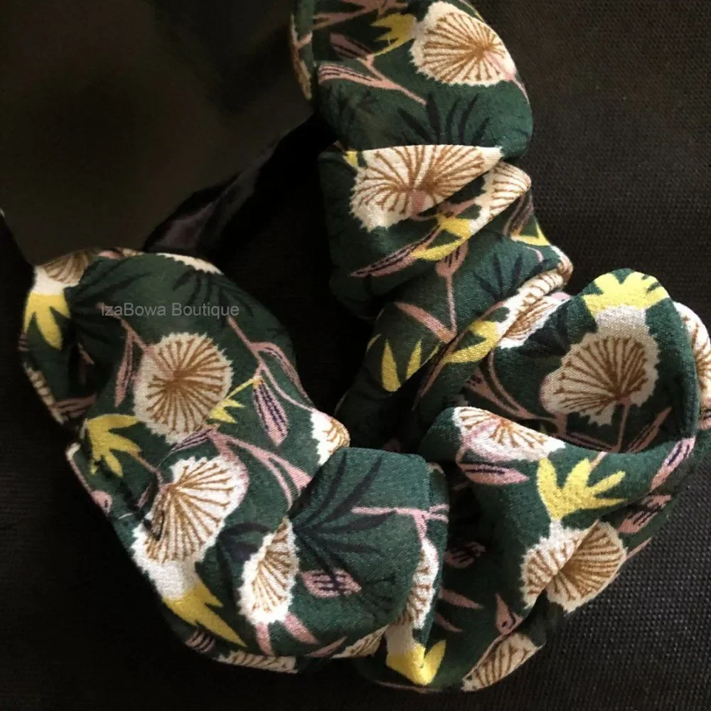 Green Flower Chiffon Scrunchie SC2790   (kids)  HANDCRAFTED  Boutique